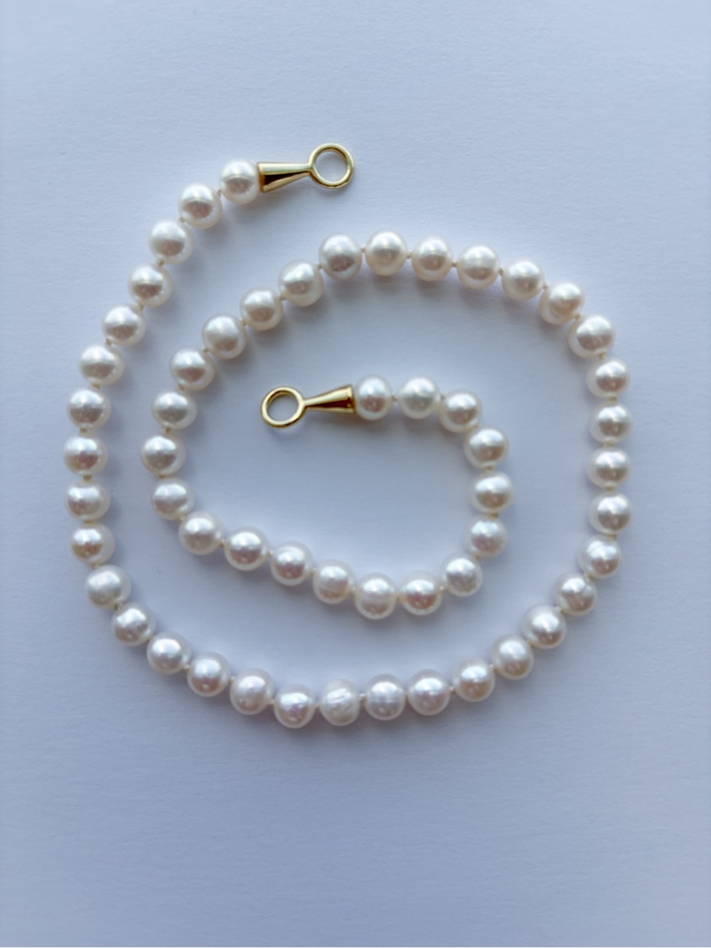 Hand Knotted Pearl 14k Gold Vermeil Connector Loop Necklace
